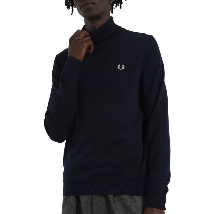 Wool Cotton Turtleneck Logo Man Navy