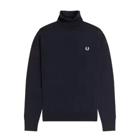 Wool Cotton Turtleneck Logo Man Navy