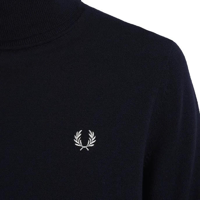 Wool Cotton Turtleneck Logo Man Navy