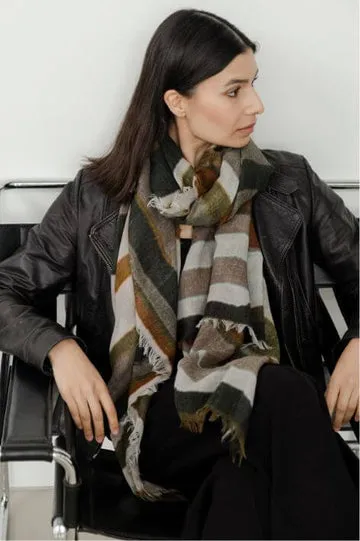 Yoko - Annica Wool Scarf - Khaki Rust for sale