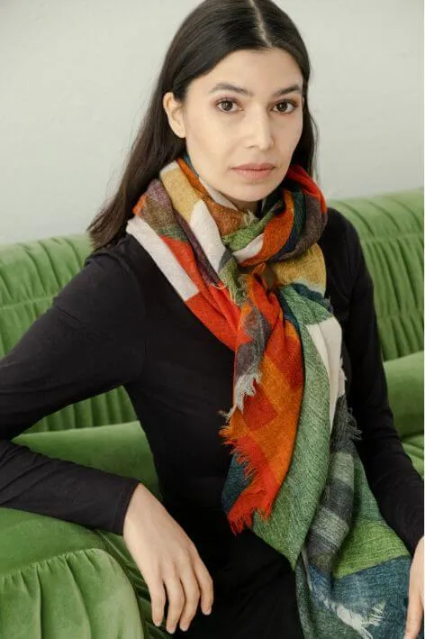 Yoko Wool Scarf - Orange Green