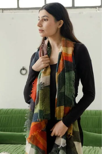 Yoko Wool Scarf - Orange Green