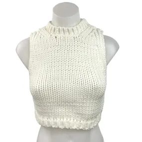 Zara Women's White Knit Mock Neck Sleeveless Pullover Cropped Sweater Vest Top S