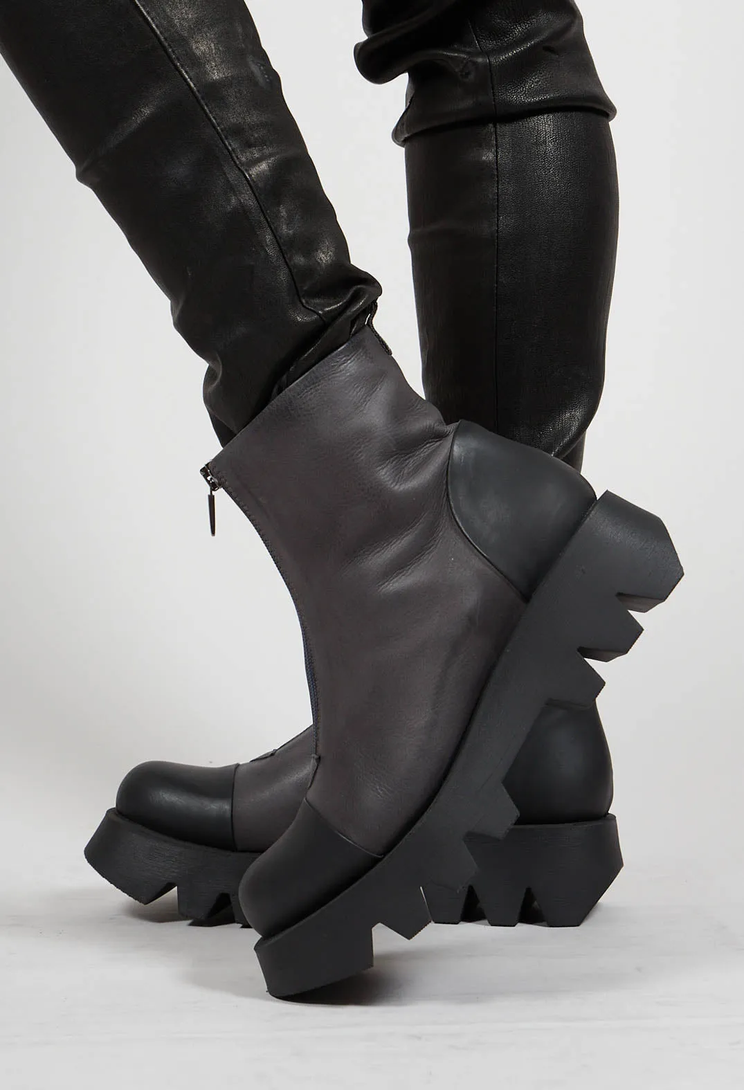 Zip Front Ankle Boots Cleated Sole Gasoline Fumo